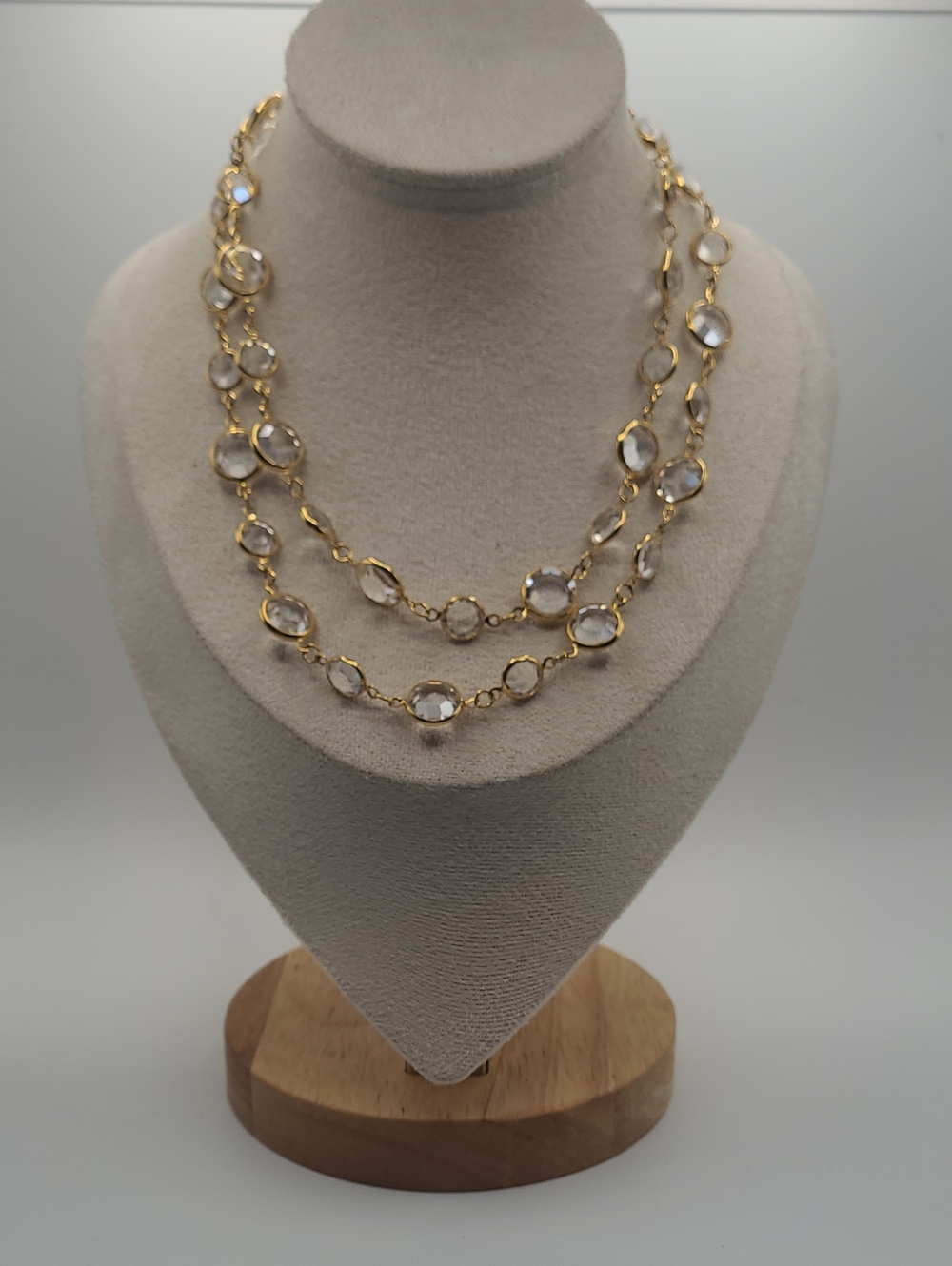 Napier Gold-Tone Clear Crystal Station Double Strand Necklace